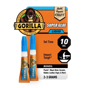 Gorilla Clear Super Glue 3g (0.11 oz) Mini Tubes, 2 Pack, 24-Hour Cure Time Gorilla Clear Super Glue 3g (0.11 oz) Mini Tubes, 2 Pack, 24-Hour Cure Time