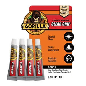 Gorilla Clear Grip Contact Glue 0.2 fl oz Mini Tubes, 4Count Gorilla Clear Grip Contact Glue 0.2 fl oz Mini Tubes, 4Count