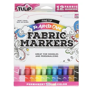 Tulip Fine Tip Fabric Markers 12-Pack - Rainbow Color Set for DIY Crafts, Clothing and Fabric Art Tulip Fine Tip Fabric Markers 12-Pack - Rainbow Color Set for DIY Crafts, Clothing and Fabric Art