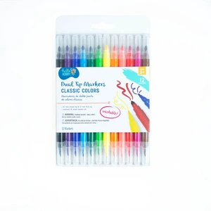 Hello Hobby Dual Tip Markers, Brush and Fine Tips, Washable, Assorted Classic Colors, 12 Count Hello Hobby Dual Tip Markers, Brush and Fine Tips, Washable, Assorted Classic Colors, 12 Count