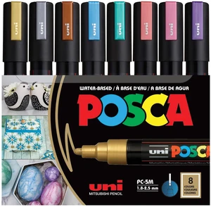 Uni POSCA PC-5M Metallic Paint Markers, 8 Shimmer Colors, Reversible Medium Tip (1.8-2.5mm), Acrylic Paint Pens for Artists Uni POSCA PC-5M Metallic Paint Markers, 8 Shimmer Colors, Reversible Medium Tip (1.8-2.5mm), Acrylic Paint Pens for Artists