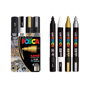 Uni POSCA PC-5M Water-Based Paint Markers, Medium Reversible Tip, 1.8-2.5mm, Assorted Colors, 4 Count Uni POSCA PC-5M Water-Based Paint Markers, Medium Reversible Tip, 1.8-2.5mm, Assorted Colors, 4 Count