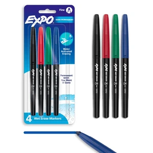 EXPO Wet Erase Markers, Semi-Permanent, Fine Tip, Assorted, 4 Count EXPO Wet Erase Markers, Semi-Permanent, Fine Tip, Assorted, 4 Count