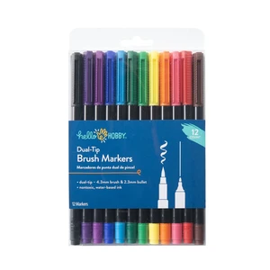 Hello Hobby Dual-Tip Brush Markers & Fineliners, 12 Count, Assorted Classic and Primary Colors Hello Hobby Dual-Tip Brush Markers & Fineliners, 12 Count, Assorted Classic and Primary Colors