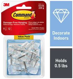 Command Small Wire Toggle Hooks, 9 Hooks, Clear, Damage Free Decorating Command Small Wire Toggle Hooks, 9 Hooks, Clear, Damage Free Decorating