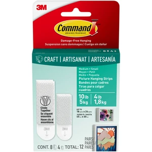 Command Medium and Small Picture Hangers, Holds 4 lb and 10 lb, White, 8 Medium and 4 Pairs Small Adhesive Strips Command Medium and Small Picture Hangers, Holds 4 lb and 10 lb, White, 8 Medium and 4 Pairs Small Adhesive Strips