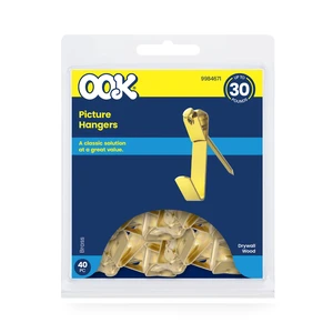 Ook Picture Hangers 30lbs Steel Picture Hooks, Brass, Gold, 40 Pack Ook Picture Hangers 30lbs Steel Picture Hooks, Brass, Gold, 40 Pack