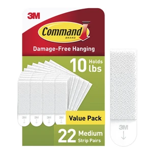 Command Medium Picture Hangers, Holds 10lbs, White, Damage-Free Hanging, 22Pairs Adhesive Strips Command Medium Picture Hangers, Holds 10lbs, White, Damage-Free Hanging, 22Pairs Adhesive Strips
