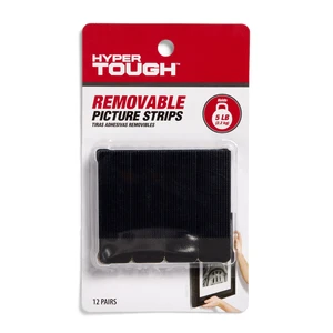 Hyper Tough Large Removable Adhesive Strips, 5lbs Capacity, for Hanging Small Pictures, Black, 12 Pairs Hyper Tough Large Removable Adhesive Strips, 5lbs Capacity, for Hanging Small Pictures, Black, 12 Pairs