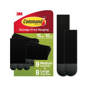 Command Medium and Large Picture Hangers, Holds 10 & 15 lbs, Black, 8 Medium, 8 Pairs Large Adhesive Strips Command Medium and Large Picture Hangers, Holds 10 & 15 lbs, Black, 8 Medium, 8 Pairs Large Adhesive Strips