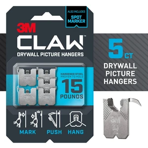 3M CLAW 15lb Drywall Picture Hanger with Spot Marker, Gray, 5 Wall Hangers and 5 Spot Markers 3M CLAW 15lb Drywall Picture Hanger with Spot Marker, Gray, 5 Wall Hangers and 5 Spot Markers
