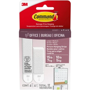 Command Medium and Large Picture Hangers, Holds 10lbs & 15lbs, White, 6 Medium + 6 Pairs Large Adhesive Strips Command Medium and Large Picture Hangers, Holds 10lbs & 15lbs, White, 6 Medium + 6 Pairs Large Adhesive Strips