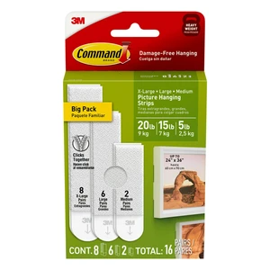 Command Picture Hangers Variety Pack, Holds 5 to 20 Lbs, White, Damage-Free Hanging, 16 Adhesive Strips Command Picture Hangers Variety Pack, Holds 5 to 20 Lbs, White, Damage-Free Hanging, 16 Adhesive Strips