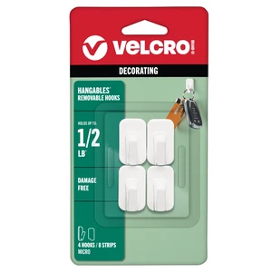 VELCRO Brand HANGables Removable Hook Micro, Holds 1/2 lb, White, 4-Pack VELCRO Brand HANGables Removable Hook Micro, Holds 1/2 lb, White, 4-Pack