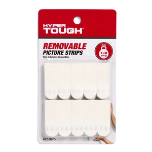 Hyper Tough Small Removable Adhesive Strips, 1 lb Capacity, White, 60 Piece Hyper Tough Small Removable Adhesive Strips, 1 lb Capacity, White, 60 Piece