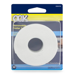 Ook Double Sided Removable Poster Tape, 10ft, White, Rubber Adhesive, 1 Roll, 1lb Ook Double Sided Removable Poster Tape, 10ft, White, Rubber Adhesive, 1 Roll, 1lb