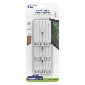 Permastik Extra Large Adhesive Picture Hooks, Rental Safe, Holds up to 7.7 lbs (3 Pack) Permastik Extra Large Adhesive Picture Hooks, Rental Safe, Holds up to 7.7 lbs (3 Pack)
