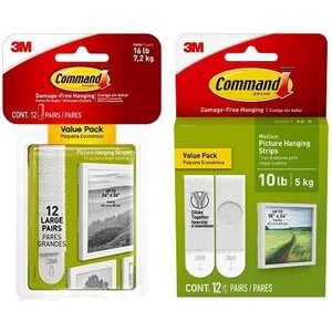 Command White Large Picture Hanging Strips, 12 Pairs + Medium Picture Hanging Strips, 12 Pairs Command White Large Picture Hanging Strips, 12 Pairs + Medium Picture Hanging Strips, 12 Pairs