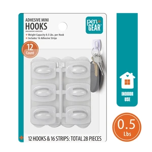 Pen+Gear Mini Wall Hooks, Heavy-Duty Plastic Adhesive, Damage Free, White, 12 Count Pen+Gear Mini Wall Hooks, Heavy-Duty Plastic Adhesive, Damage Free, White, 12 Count