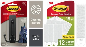 Command Large Double Wall Hook Black 1 Hook + Command White Large Picture Hanging Strips 12 Pairs Command Large Double Wall Hook Black 1 Hook + Command White Large Picture Hanging Strips 12 Pairs