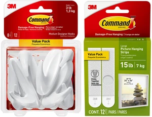 Command Medium Designer Hooks White 8-Pack + Large Picture Hanging Strips White 12-Pair Command Medium Designer Hooks White 8-Pack + Large Picture Hanging Strips White 12-Pair
