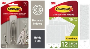 Command Large Double Wall Hooks Brushed Nickel 1 Hook and White Large Picture Hanging Strips 12 Pairs Command Large Double Wall Hooks Brushed Nickel 1 Hook and White Large Picture Hanging Strips 12 Pairs