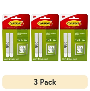 Command Narrow Picture Hangers (3 Pack), Holds 10 lb, White, with 4 Pairs Adhesive Strips Command Narrow Picture Hangers (3 Pack), Holds 10 lb, White, with 4 Pairs Adhesive Strips