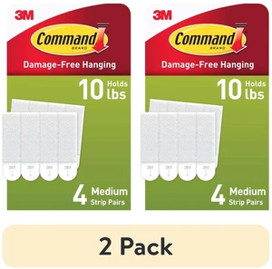 Command Medium Picture Hangers (2 Pack), Holds 10lbs, White, Damage-Free Hanging, 4Pairs Adhesive Strips Command Medium Picture Hangers (2 Pack), Holds 10lbs, White, Damage-Free Hanging, 4Pairs Adhesive Strips