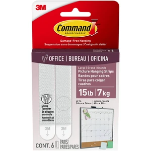 Command Large Picture Hangers, Holds Up to 15lb, White, Damage-Free, Includes 6 Pairs of Adhesive Strips Command Large Picture Hangers, Holds Up to 15lb, White, Damage-Free, Includes 6 Pairs of Adhesive Strips