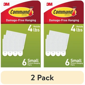 Command Small Picture Hangers, 4lbs Capacity, 2Pack, White, Damage-Free Hanging, 6Pairs Adhesive Strips Command Small Picture Hangers, 4lbs Capacity, 2Pack, White, Damage-Free Hanging, 6Pairs Adhesive Strips