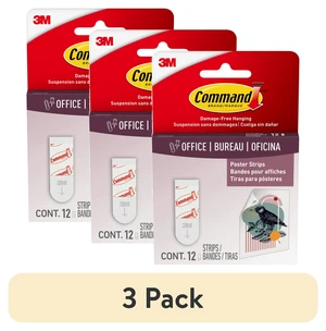 Command Poster Strips (3 Pack) - White, Damage-Free Hanging, 12 Strips Command Poster Strips (3 Pack) - White, Damage-Free Hanging, 12 Strips