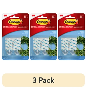 Command Medium Wall Hooks, Clear, 3 Pack, 2 Hooks, Damage Free Hanging of Decorations Command Medium Wall Hooks, Clear, 3 Pack, 2 Hooks, Damage Free Hanging of Decorations