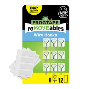 FrogTape reMOVEables Small Clear Wire Hooks, 9 Hooks and 12 Adhesive Strips FrogTape reMOVEables Small Clear Wire Hooks, 9 Hooks and 12 Adhesive Strips