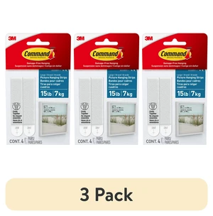 Command Bath Picture Hanging Strips, Large, White, 4 Water Resistant Pairs, 3 Pack Command Bath Picture Hanging Strips, Large, White, 4 Water Resistant Pairs, 3 Pack