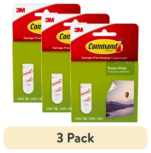 Command Poster Strips (3 Pack), White, Damage-Free Hanging, 16 Strips Command Poster Strips (3 Pack), White, Damage-Free Hanging, 16 Strips