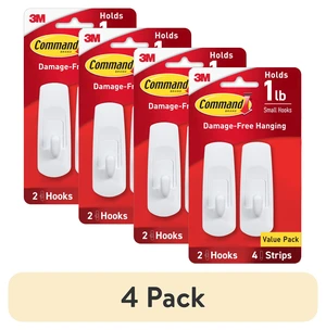 Command Small Utility Hooks, White, 4 Pack (2 Hooks + 4 Adhesive Strips), Damage Free Organizing Command Small Utility Hooks, White, 4 Pack (2 Hooks + 4 Adhesive Strips), Damage Free Organizing