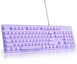 Purple Quiet Keyboard Wired Retro Typewriter, Full Size Soft Keyboards with Number Pad, Round Keys, Backlit USB for Office, Desktop, Laptop(Purple) Purple Quiet Keyboard Wired Retro Typewriter, Full Size Soft Keyboards with Number Pad, Round Keys, Backlit USB for Office, Desktop, Laptop(Purple)