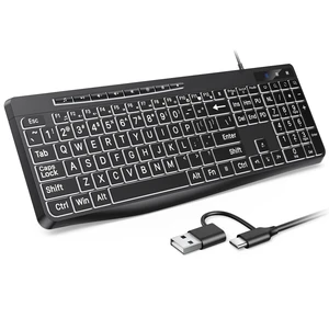 Large Print Backlit Keyboard, Wired Computer Keyboard | With White Illuminated LED, Full Size Silent Light Up Keyboard, Easy to See Big Letters, for Windows, PC, Laptop, Desktop Large Print Backlit Keyboard, Wired Computer Keyboard | With White Illuminated LED, Full Size Silent Light Up Keyboard, Easy to See Big Letters, for Windows, PC, Laptop, Desktop