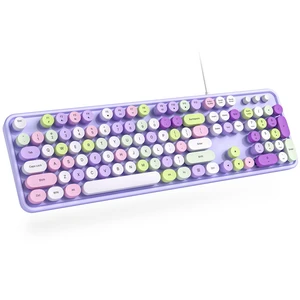 Wired Keyboard, 104 Keys Full-Sized Typewriter Keyboards, USB Office Keyboard with Number Pad, Caps Indicators, Foldable Stands for Windows, PC, Laptop, Desktop (Purple Colorful) Wired Keyboard, 104 Keys Full-Sized Typewriter Keyboards, USB Office Keyboard with Number Pad, Caps Indicators, Foldable Stands for Windows, PC, Laptop, Desktop (Purple Colorful)