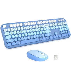Wireless Keyboard and Mouse Combo - Blue-Gradient Full-Sized Plug and Play Colorful Computer Keyboards - 104 Keys Round Keycap USB 2.4G Cute Keyboard for Windows/Laptop/Mac/Desktop/PC Wireless Keyboard and Mouse Combo - Blue-Gradient Full-Sized Plug and Play Colorful Computer Keyboards - 104 Keys Round Keycap USB 2.4G Cute Keyboard for Windows/Laptop/Mac/Desktop/PC