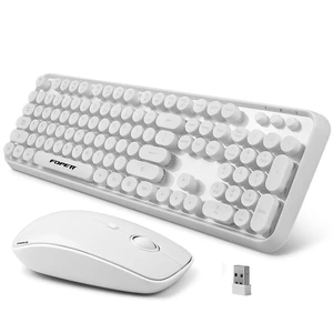 Wireless Keyboard and Mouse Combo - 2.4G Full-Sized White Keyboard with Round Keycaps 104 Keys Typewriter Keyboard for Laptop/Windows/PC - White Wireless Keyboard and Mouse Combo - 2.4G Full-Sized White Keyboard with Round Keycaps 104 Keys Typewriter Keyboard for Laptop/Windows/PC - White