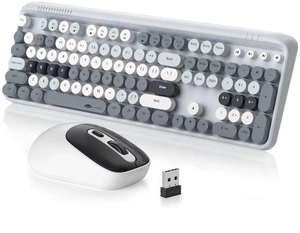 V920 Wireless Keyboard and Mouse Combo, 2.4G Full-Sized Retro Typewriter Keyboard with Round Keycaps & Auto-Sleep Mode, Cute Computer Keyboard and Cordless Optical Mouse for Laptop/PC (Gray) V920 Wireless Keyboard and Mouse Combo, 2.4G Full-Sized Retro Typewriter Keyboard with Round Keycaps & Auto-Sleep Mode, Cute Computer Keyboard and Cordless Optical Mouse for Laptop/PC (Gray)