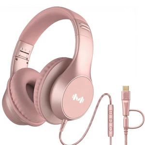Wired Over-Ear Headphones, Mic, 3.5mm Jack, USB-C Adapter, Gold | Foldable over-ear headphones with soft cushions, inline mic, 3.5mm jack, and USB-C adapter for school, office, and travel. Wired Over-Ear Headphones, Mic, 3.5mm Jack, USB-C Adapter, Gold | Foldable over-ear headphones with soft cushions, inline mic, 3.5mm jack, and USB-C adapter for school, office, and travel.