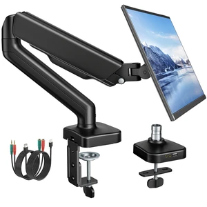 Single Monitor Arm with USB Ports for 17-32" Screen up to 19.8 lbs | USB/audio ports for workspace, mechanical spring, full motion for flat/curved screens, clamp/grommet bases and VESA 75/100 Single Monitor Arm with USB Ports for 17-32" Screen up to 19.8 lbs | USB/audio ports for workspace, mechanical spring, full motion for flat/curved screens, clamp/grommet bases and VESA 75/100