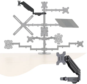 Single Monitor Arm, Gas Type, Double Articulated | 35MM Pole Mount, Supports 13-32 Inches, Load Capacity 22.0 lbs, VESA 75-100mm Single Monitor Arm, Gas Type, Double Articulated | 35MM Pole Mount, Supports 13-32 Inches, Load Capacity 22.0 lbs, VESA 75-100mm