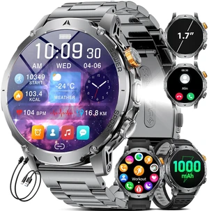 Military Smart Watch for Men, 1000mAh Battery, LED Flashlight/1.7'' HD Smartwatch, 100 Sports Modes, IP68 Waterproof Fitness Tracker, 3 Bands, USB & Type-C Charger for Android iOS(Black Grey) Military Smart Watch for Men, 1000mAh Battery, LED Flashlight/1.7'' HD Smartwatch, 100 Sports Modes, IP68 Waterproof Fitness Tracker, 3 Bands, USB & Type-C Charger for Android iOS(Black Grey)