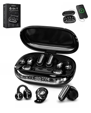 6-in-1 Smart Wireless Earbuds Open-Ear Clip-On & Mini Sleep Headphones | Bluetooth 6.0 Dual Chip with Case AI ENC Noise Cancellation 3D Spatial Surround Sound LED Display for Workout Travel(Black) 6-in-1 Smart Wireless Earbuds Open-Ear Clip-On & Mini Sleep Headphones | Bluetooth 6.0 Dual Chip with Case AI ENC Noise Cancellation 3D Spatial Surround Sound LED Display for Workout Travel(Black)
