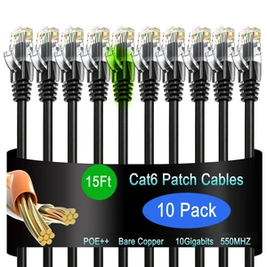 Cat6 Ethernet Patch Cable 15 ft (10 Pack), Cat6 Patch Cable 26AWG Pure Copper for Data Centers, Cat 6 Patch Cable 10G, Network Patch Cables for Home and Enterprise Network -Black Cat6 Ethernet Patch Cable 15 ft (10 Pack), Cat6 Patch Cable 26AWG Pure Copper for Data Centers, Cat 6 Patch Cable 10G, Network Patch Cables for Home and Enterprise Network -Black
