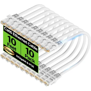 Cat6 Ethernet Cable 10Gbps 10 ft (10 Pack), UTP Ethernet Cable Cat 6, Flexible Bare Copper Cat6 Cable, Cat 6 Network Cable for Server, Data Center, White Cat6 Ethernet Cable 10Gbps 10 ft (10 Pack), UTP Ethernet Cable Cat 6, Flexible Bare Copper Cat6 Cable, Cat 6 Network Cable for Server, Data Center, White