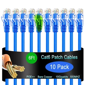 Cat6 Ethernet Patch Cable 6 ft (10 Pack), Cat6 Patch Cable 26AWG Pure Copper for Data Centers, Cat 6 Patch Cable 10G, Network Patch Cables for Home and Enterprise Network -Blue Cat6 Ethernet Patch Cable 6 ft (10 Pack), Cat6 Patch Cable 26AWG Pure Copper for Data Centers, Cat 6 Patch Cable 10G, Network Patch Cables for Home and Enterprise Network -Blue